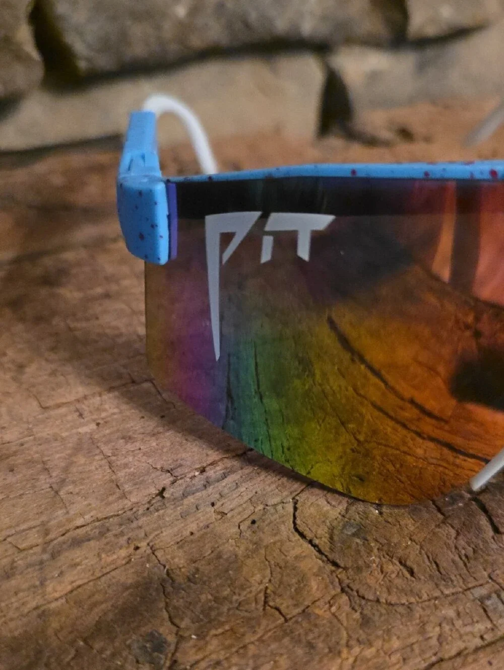 Pit Viper Blue Frame Sunglasses with Rainbow Mirrored Lens
